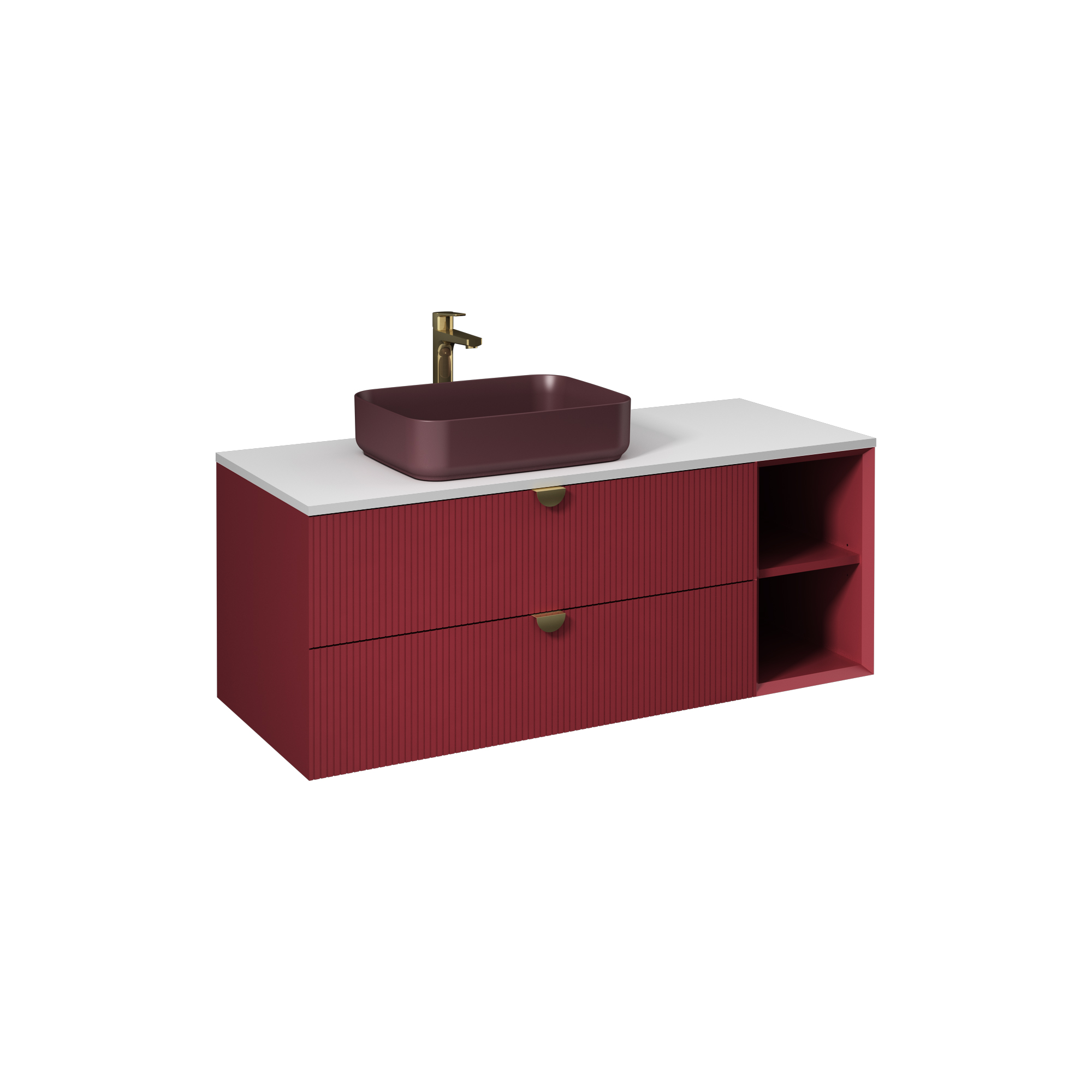 Infinity Washbasin Cabinet Ruby Red,  with Rustic Maroon Washbasin 130 cm