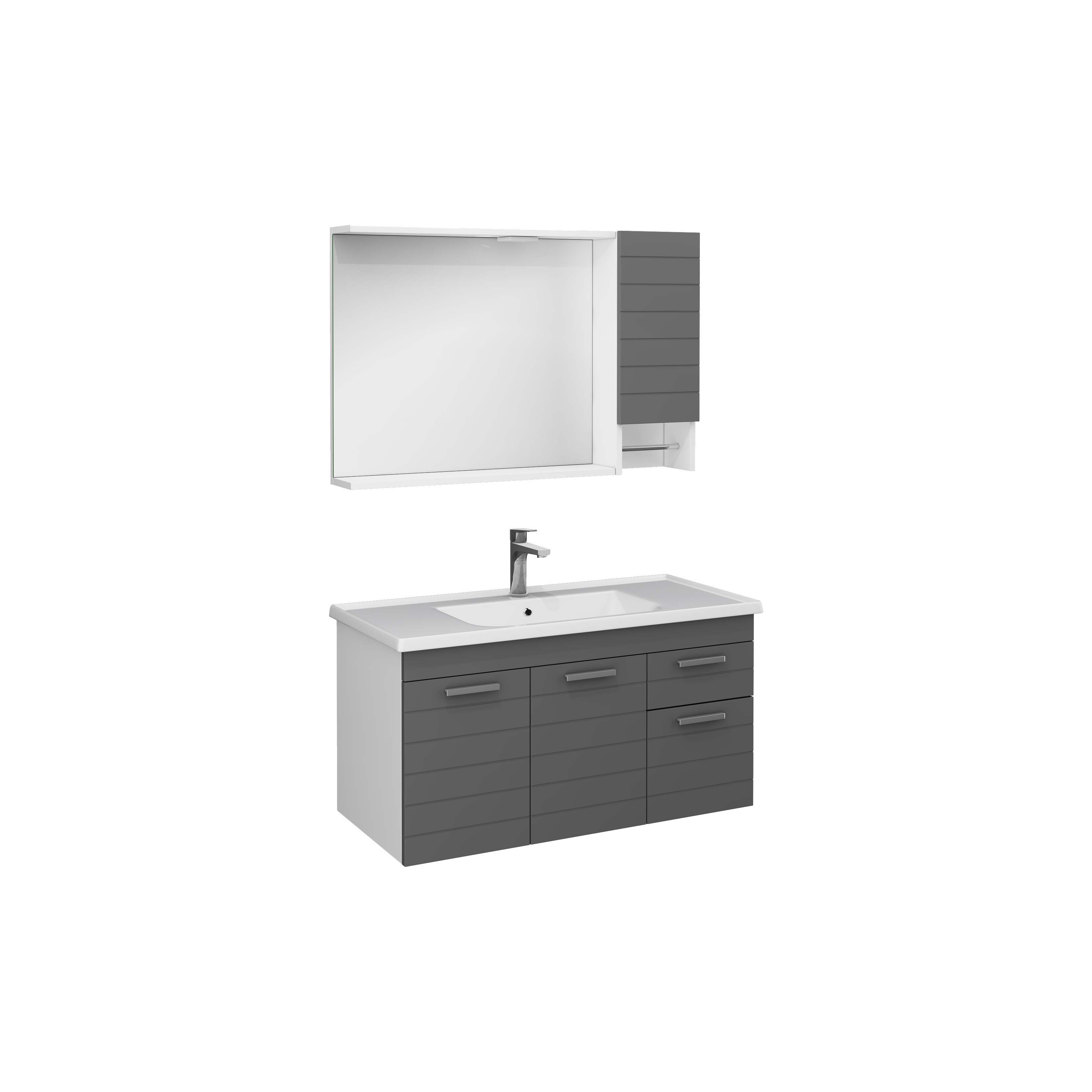 100 cm Cabinet Mirror, White - Dark Grey
