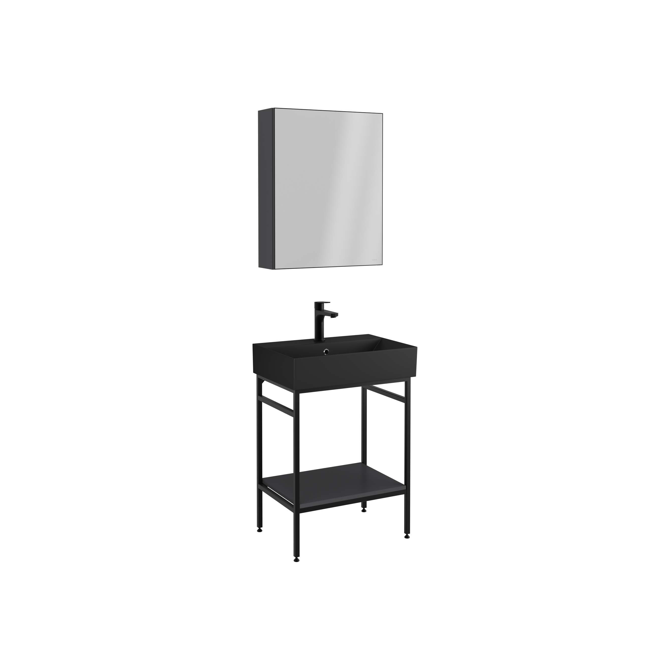FERMO Washbasin Cabinet Anthracite, With Shelf, White Washbasin