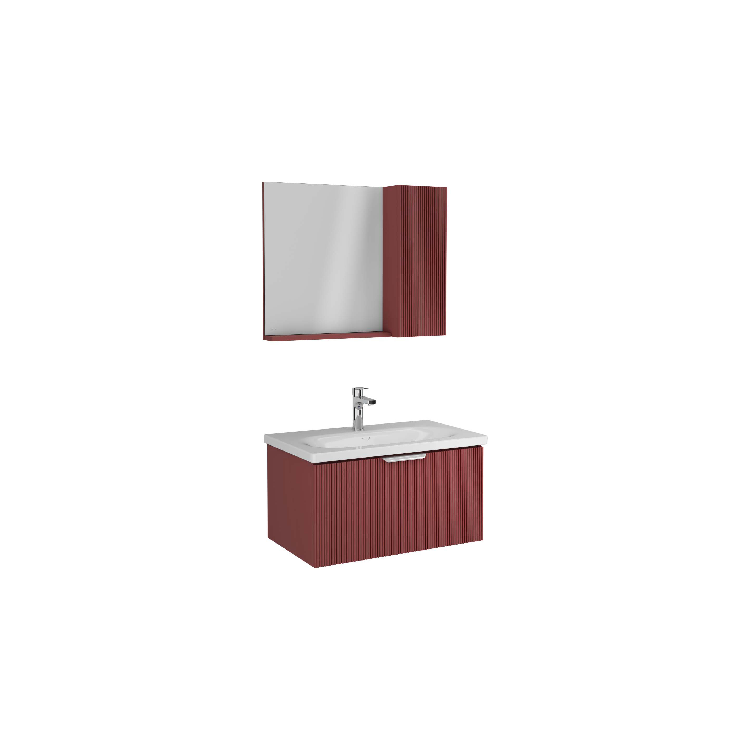 SIENA 80cm Washbasin Cabinet, Glossy Chrome Handle, Brick Red