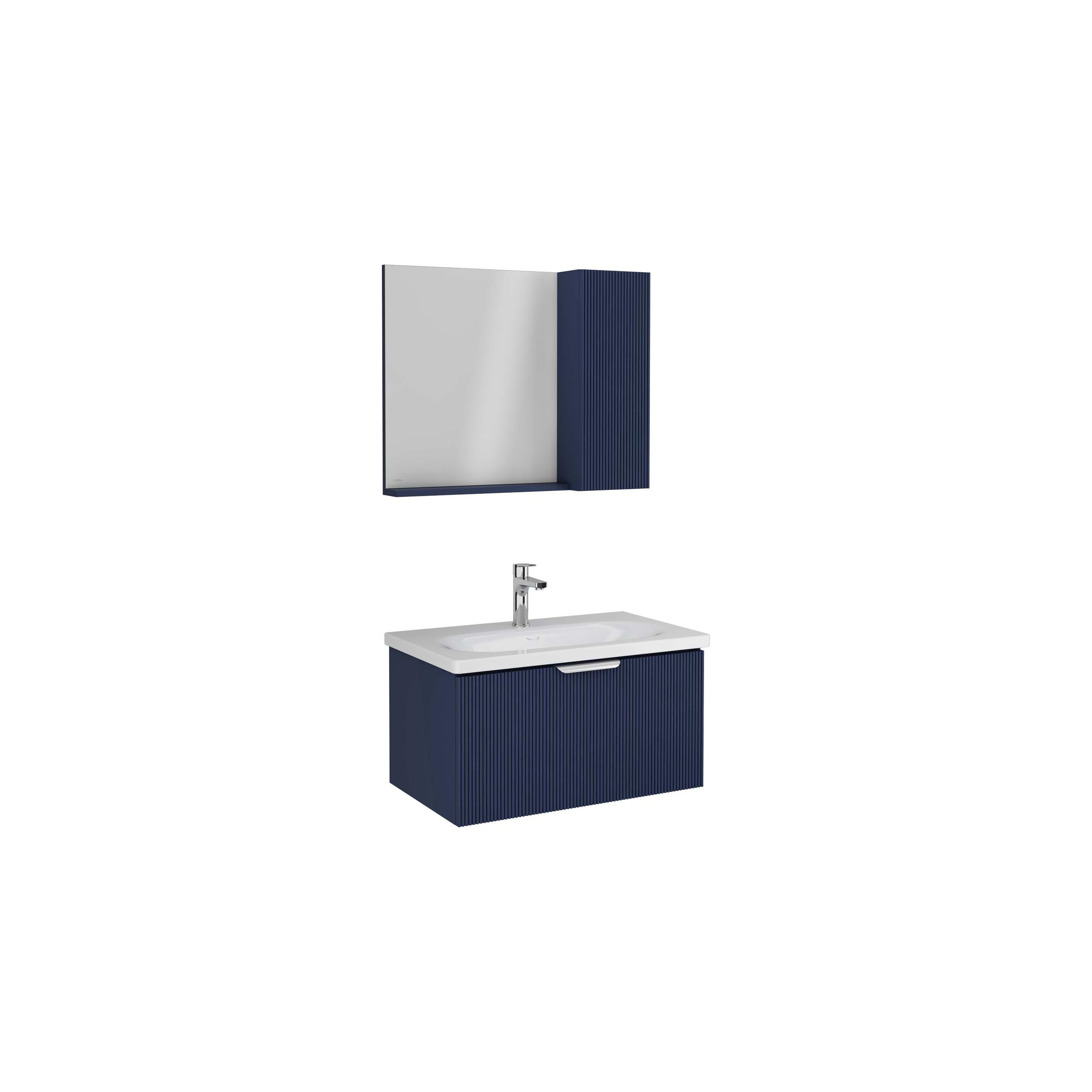 SIENA 80cm Washbasin Cabinet, Glossy Chrome Handle, Dark Blue