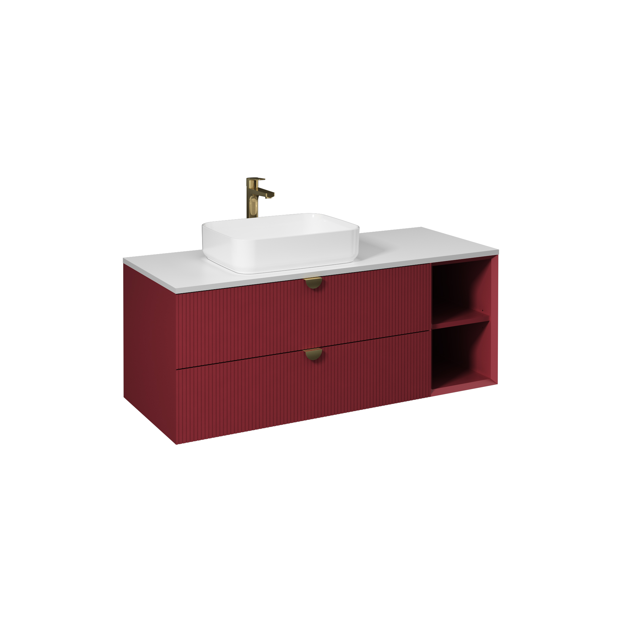 Infinity Washbasin Cabinet, Ruby Red, with White Washbasin 130 cm