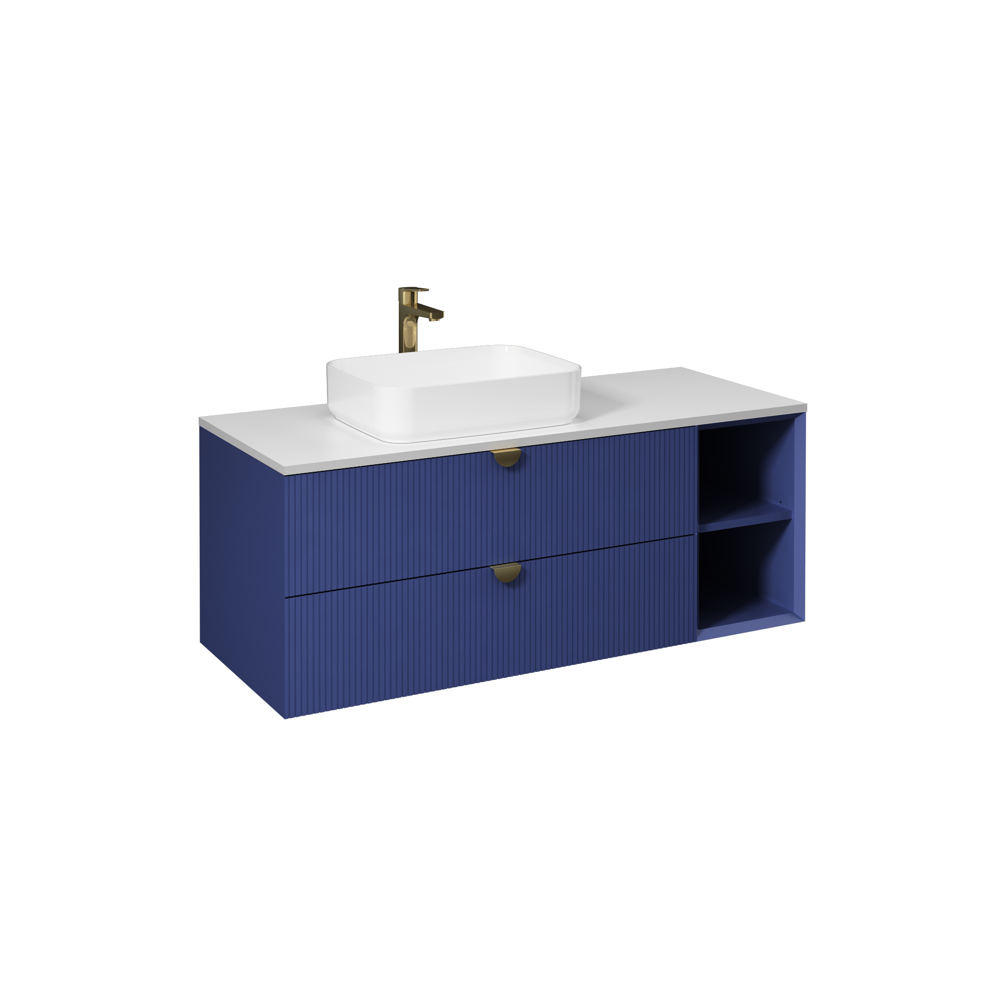 Infinity Washbasin Cabinet, Night Blue, with White Washbasin 130 cm