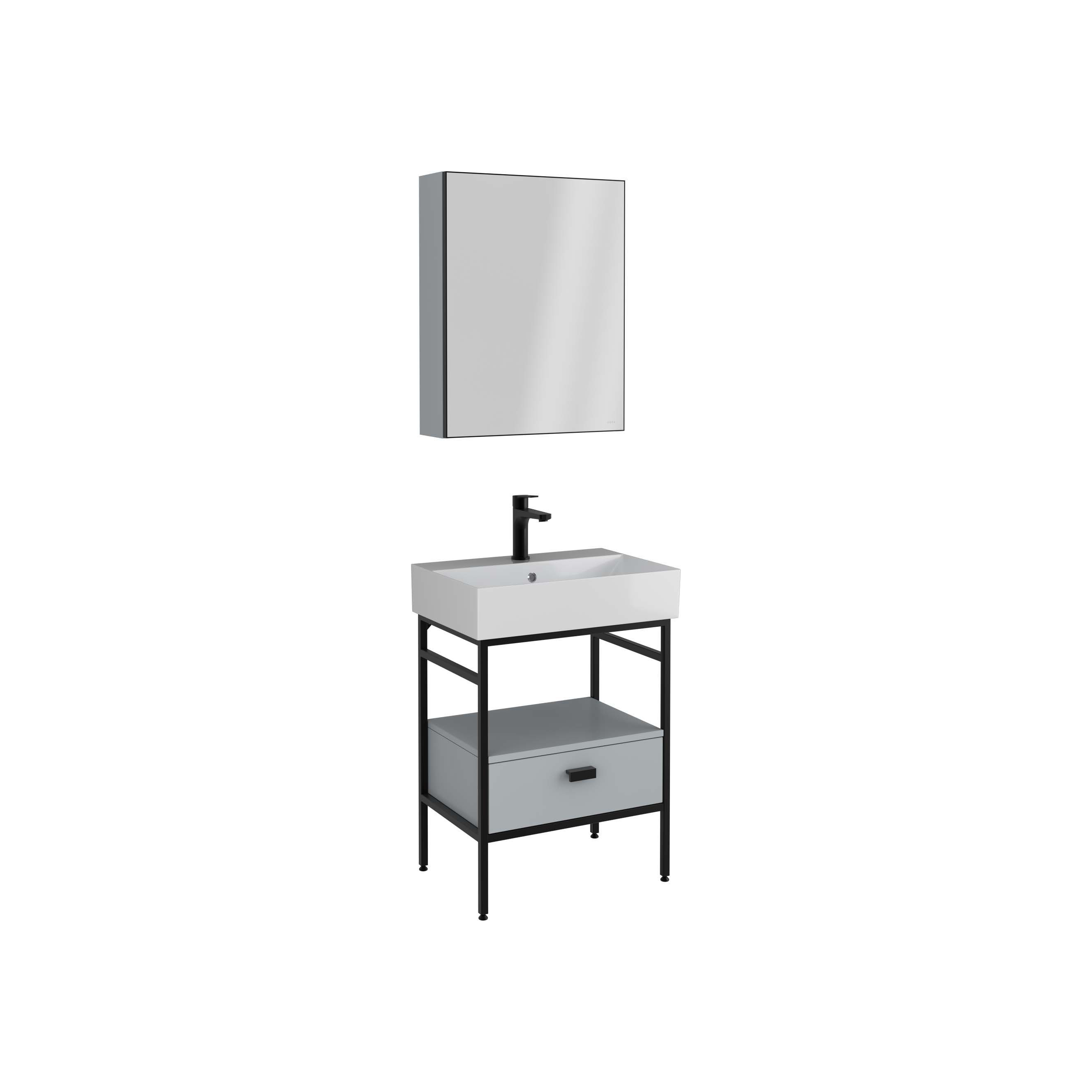 FERMO Washbasin Cabinet Grey, Single Drawer, White Washbasin
