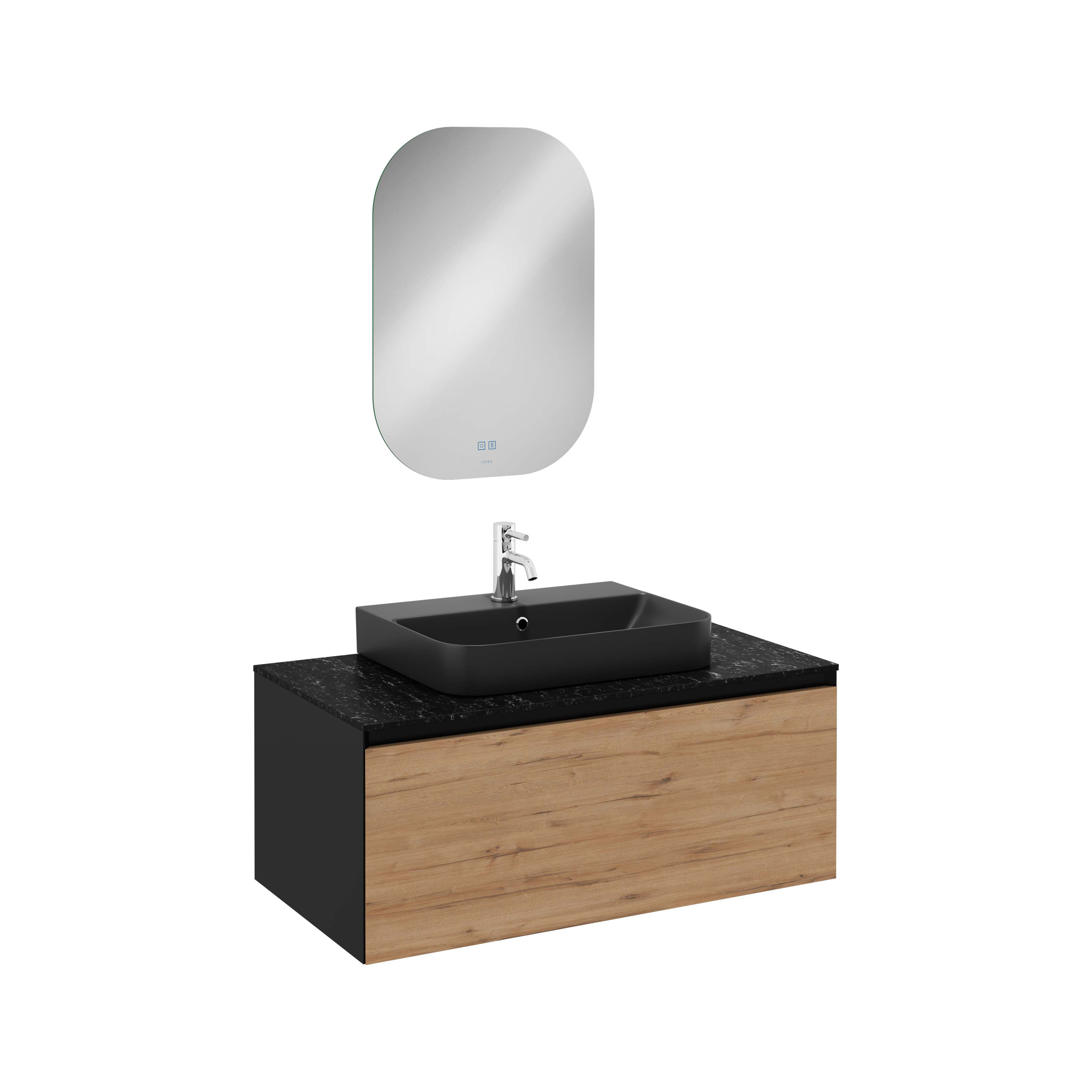 COREDO 100cm Washbasin Cabinet, Gofrato Black &Detroit