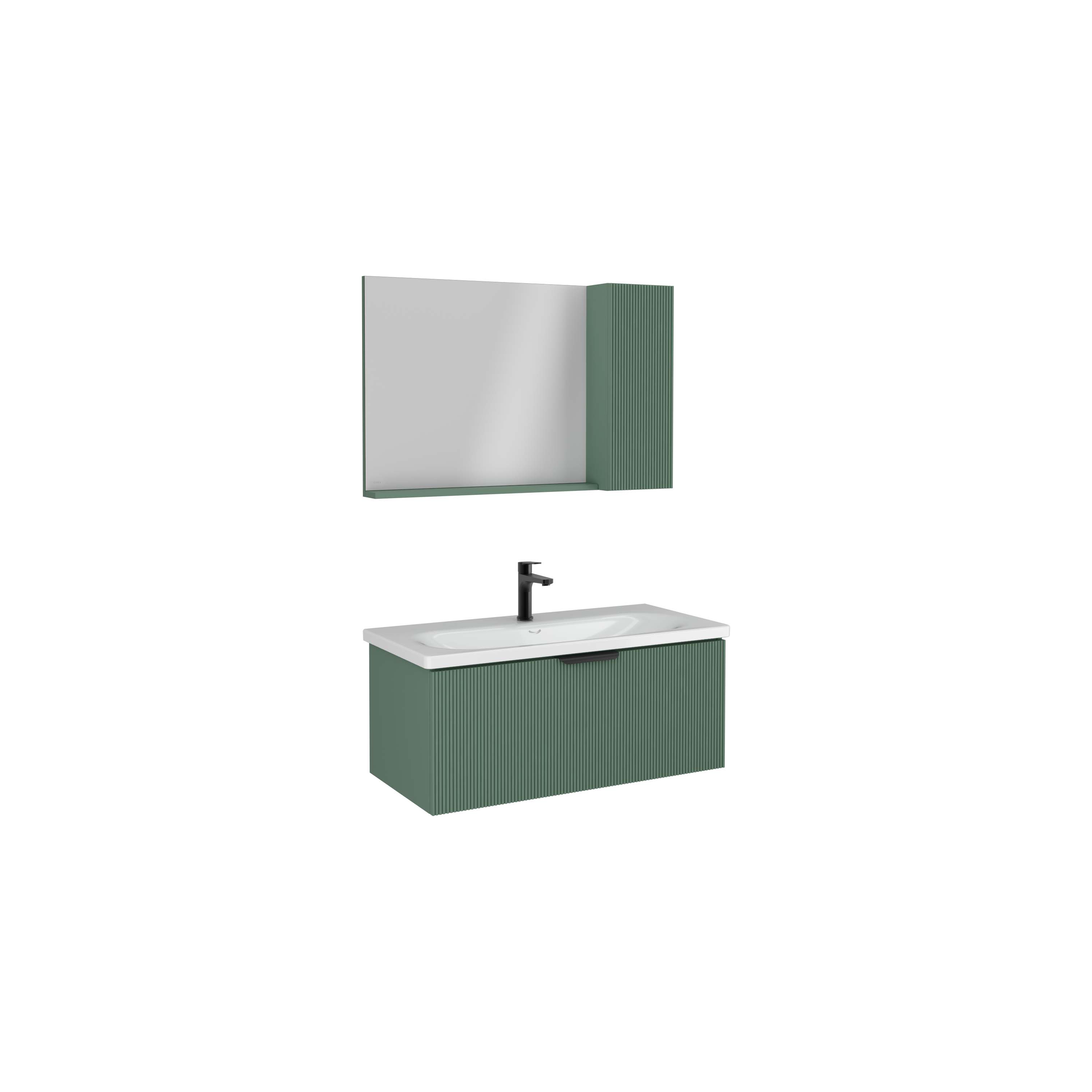 SIENA 100cm Washbasin Cabinet, Black Handle, Pastel Green
