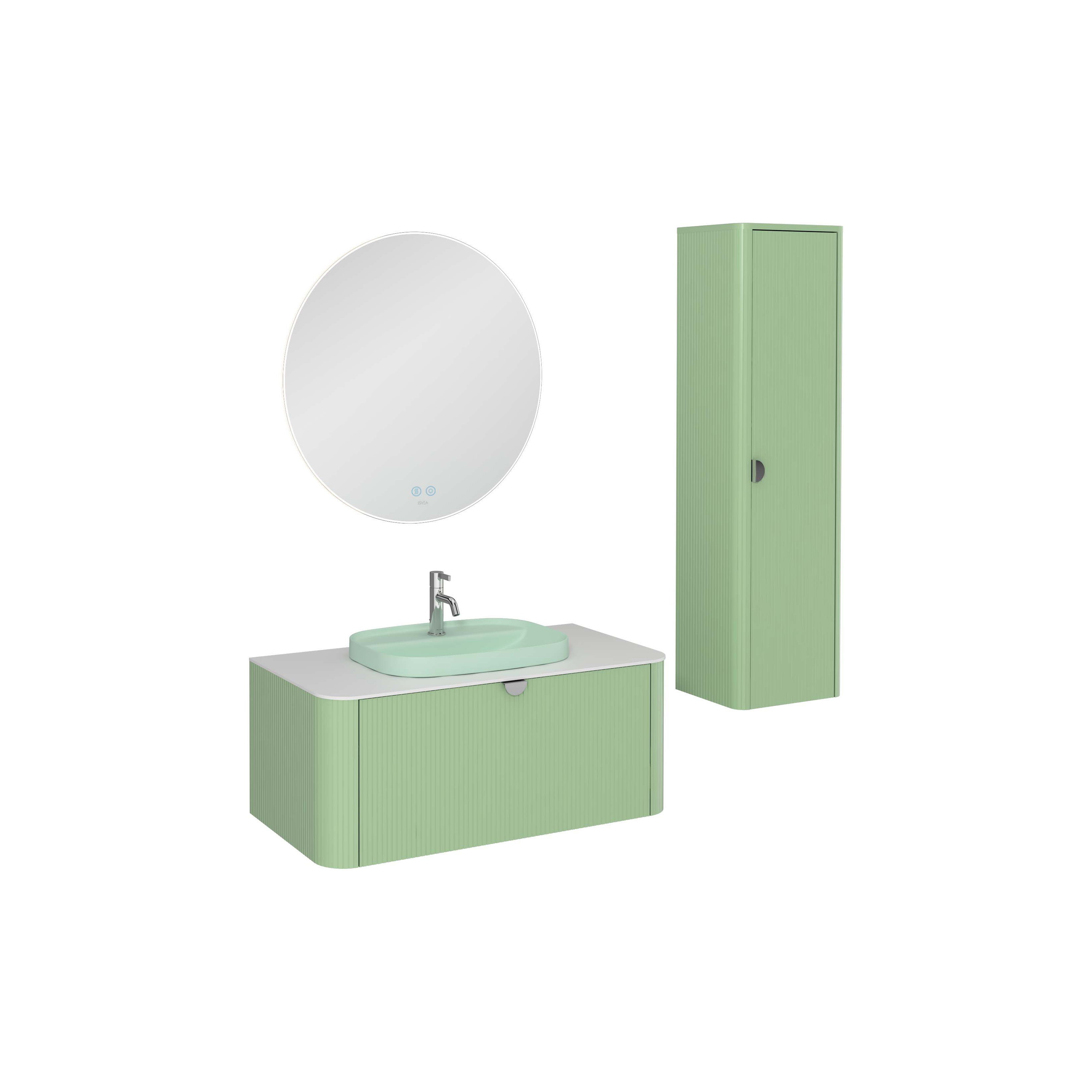INFINITY RAGGIO Lavabo Dolabı Pastel Yeşil, Beyaz Lavabolu 100 cm