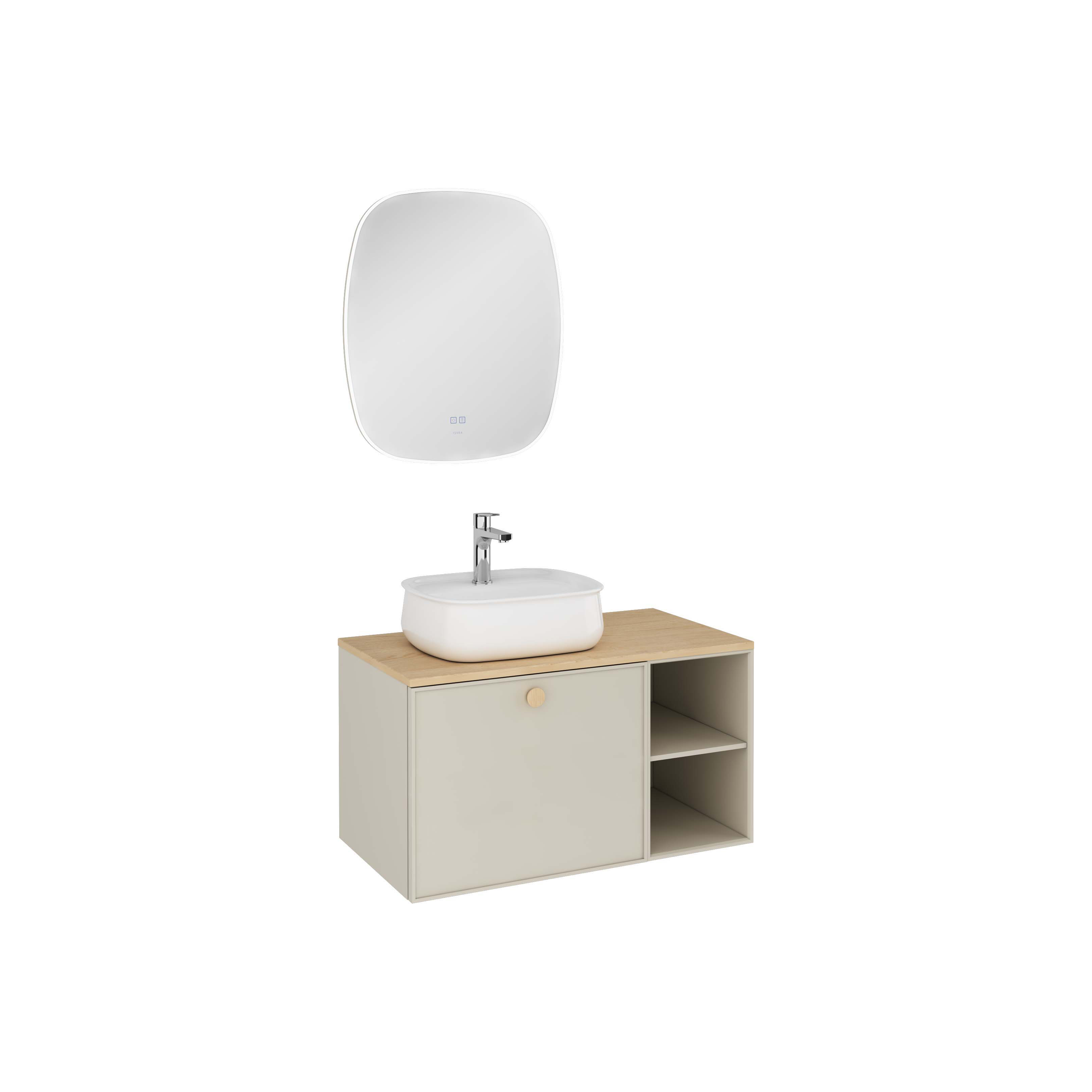 MONDO Lavabo Dolabı sağ, 1 Çekmece, Çakıl Gri 90 cm 