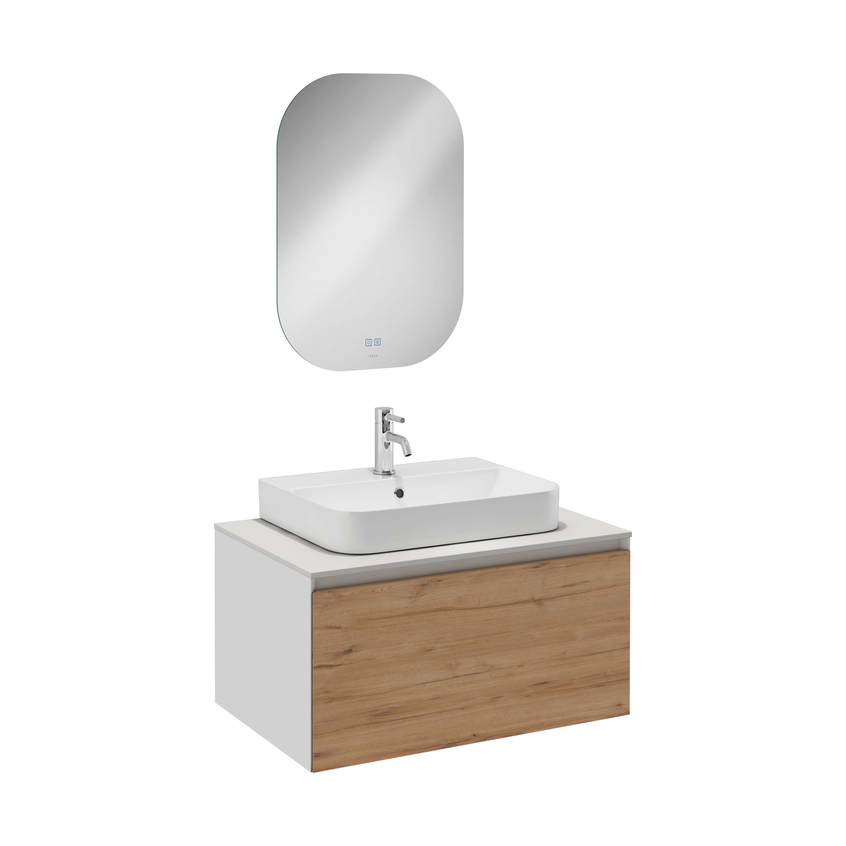 COREDO 80cm Washbasin Cabinet, Gofrato White &Detroit