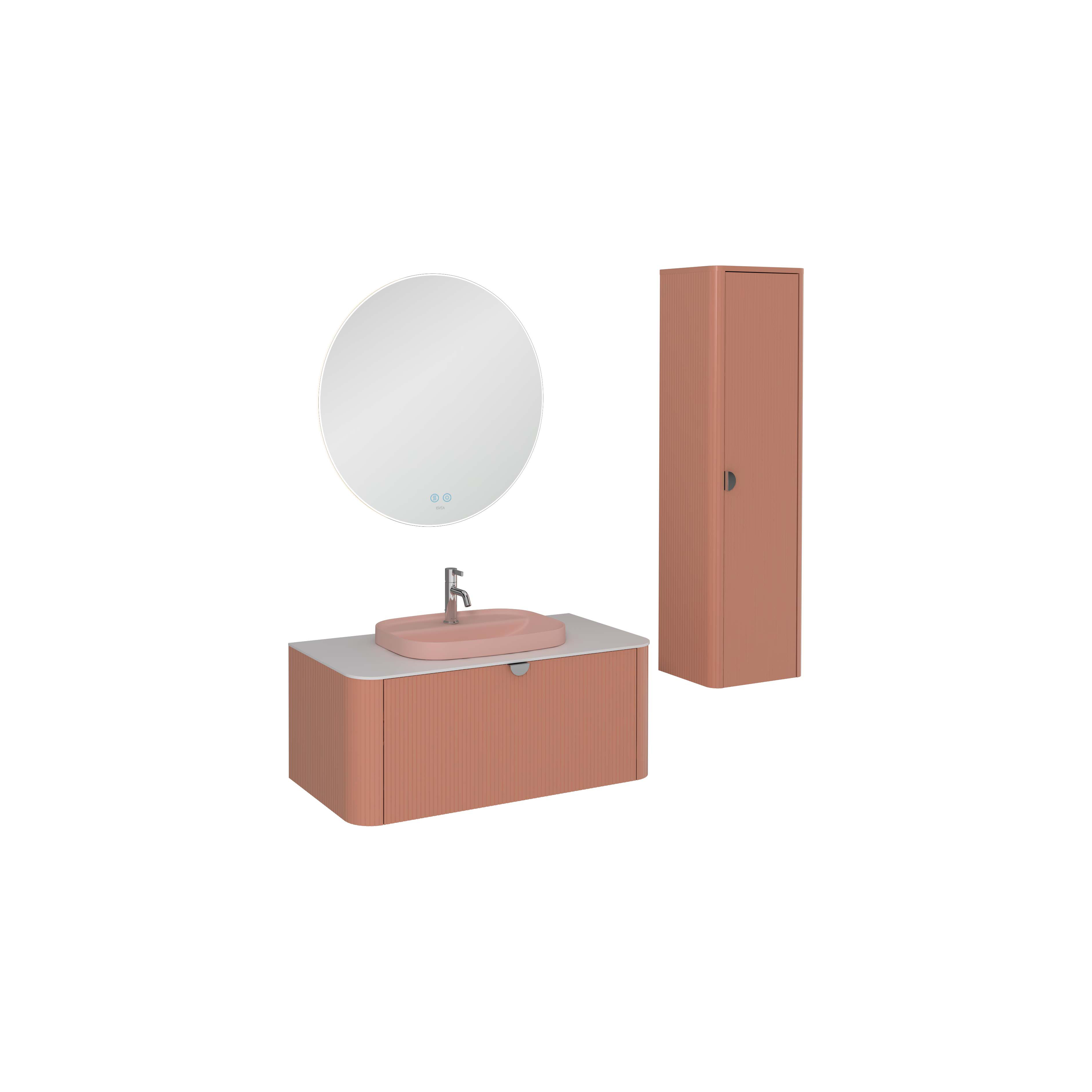 INFINITY RAGGIO Lavabo Dolabı Koyu Somon, Somon Lavabolu 100 cm
