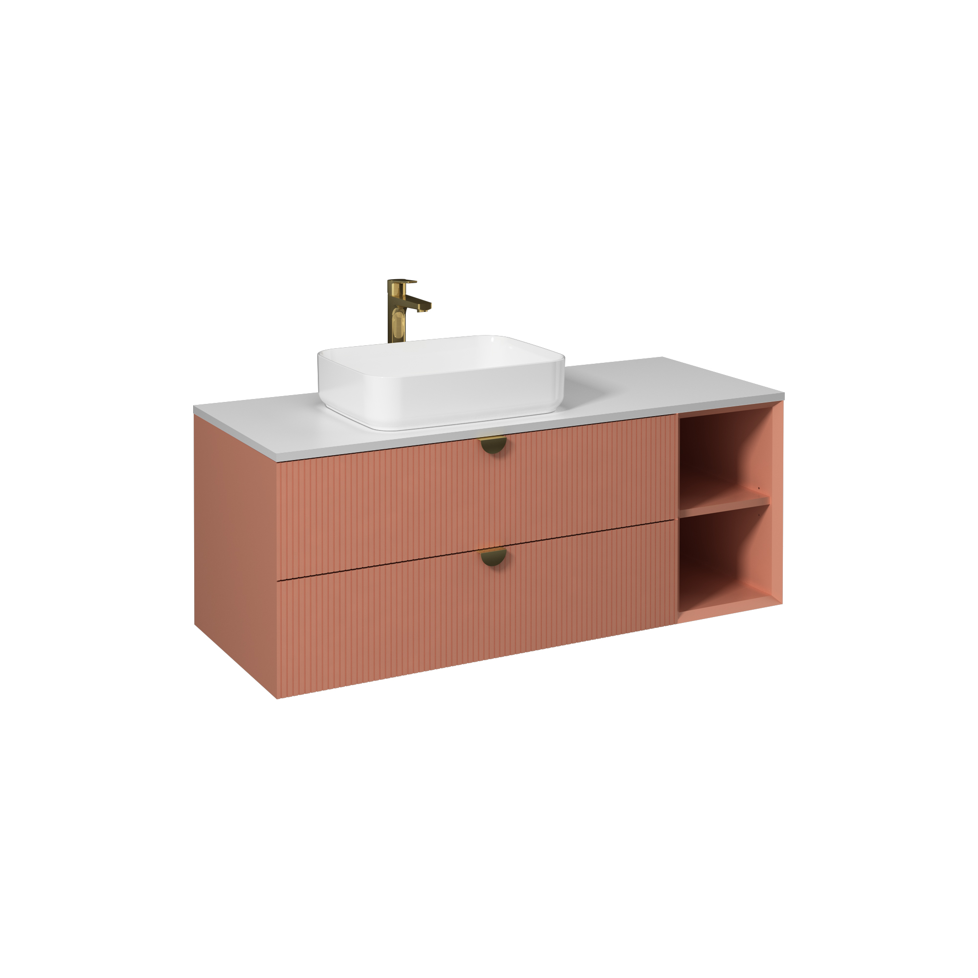 Infinity Washbasin Cabinet, Dark Salmon, with White Washbasin 130 cm