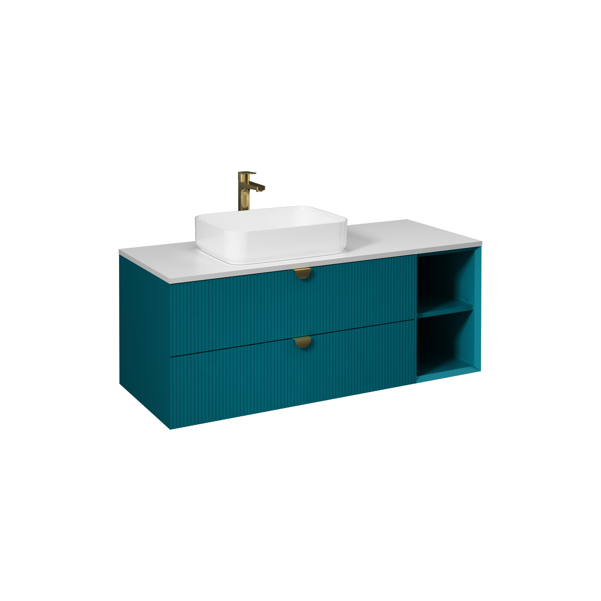 Infinity Washbasin Cabinet, Ocean, with White Washbasin 130 cm