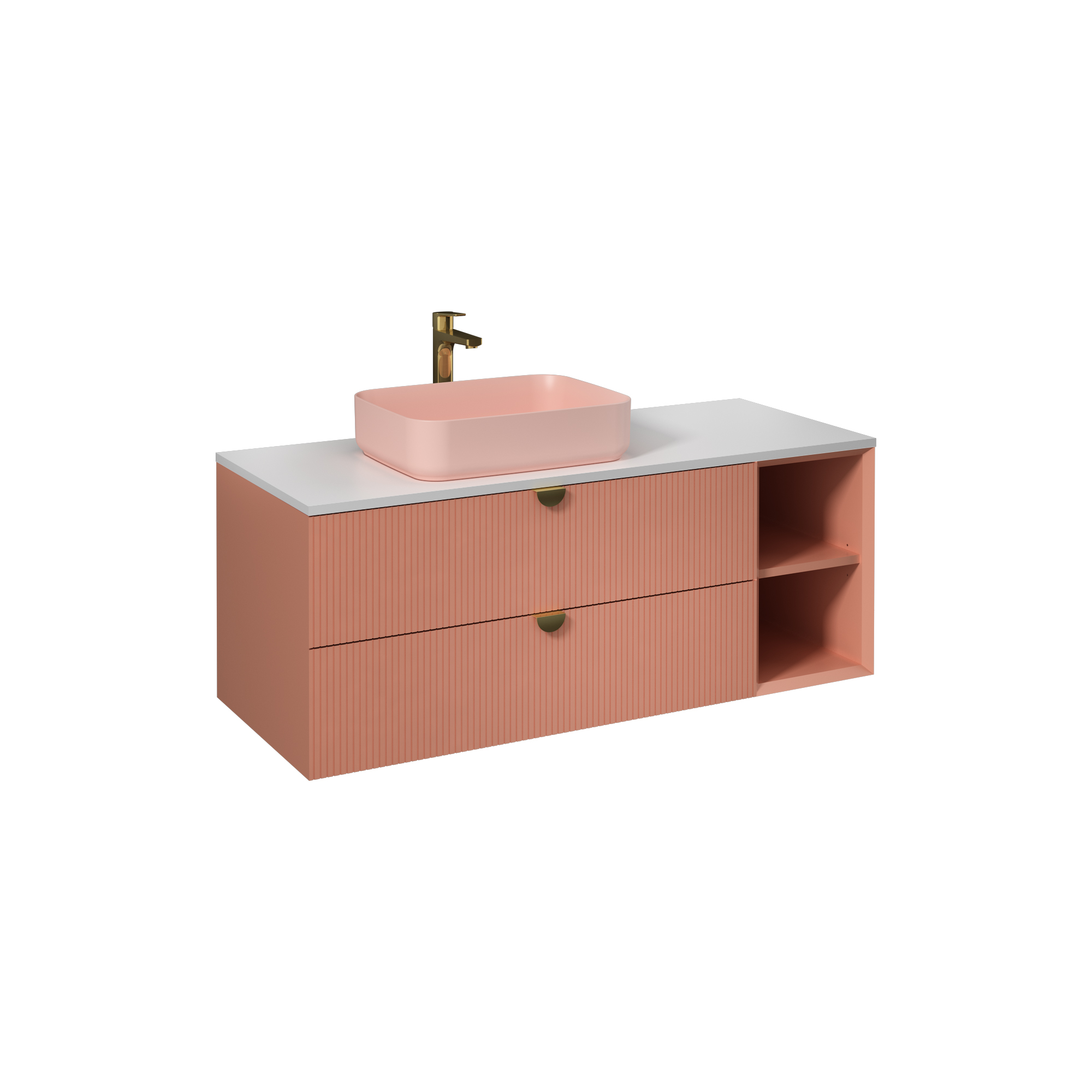 Infinity Washbasin Cabinet Dark Salmon, with Salmon Washbasin 130 cm