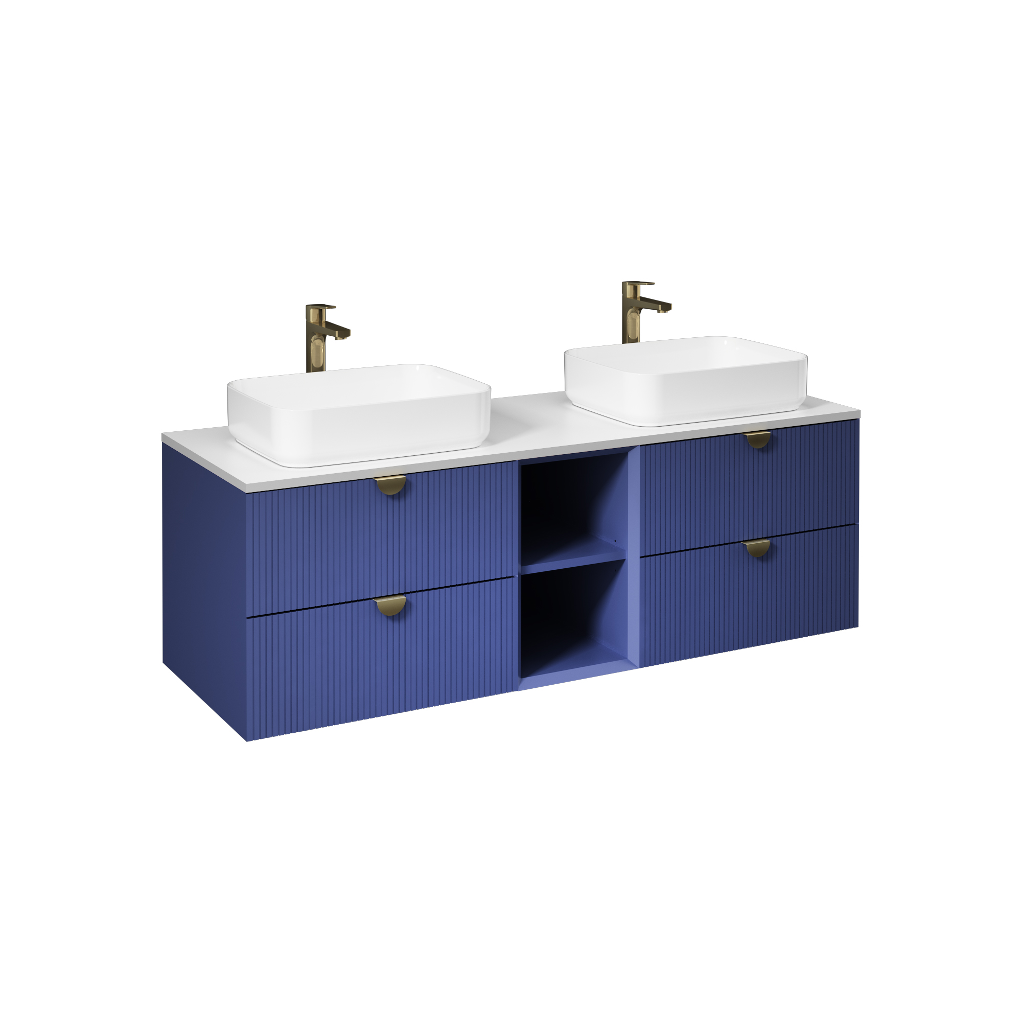 Infinity Washbasin Cabinet Night Blue, White Washbasin 150 cm