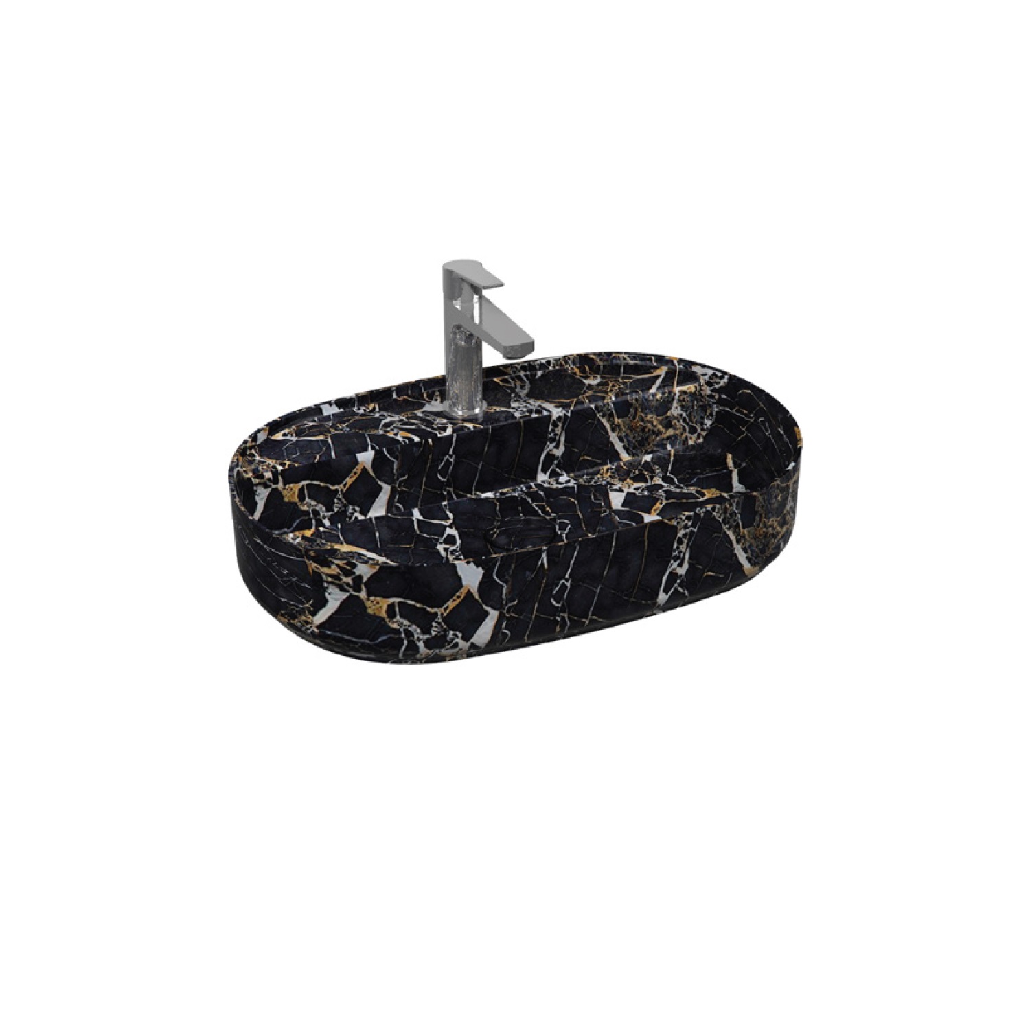 Curvo Marmo Siyah Desenli Lavabo 60 cm