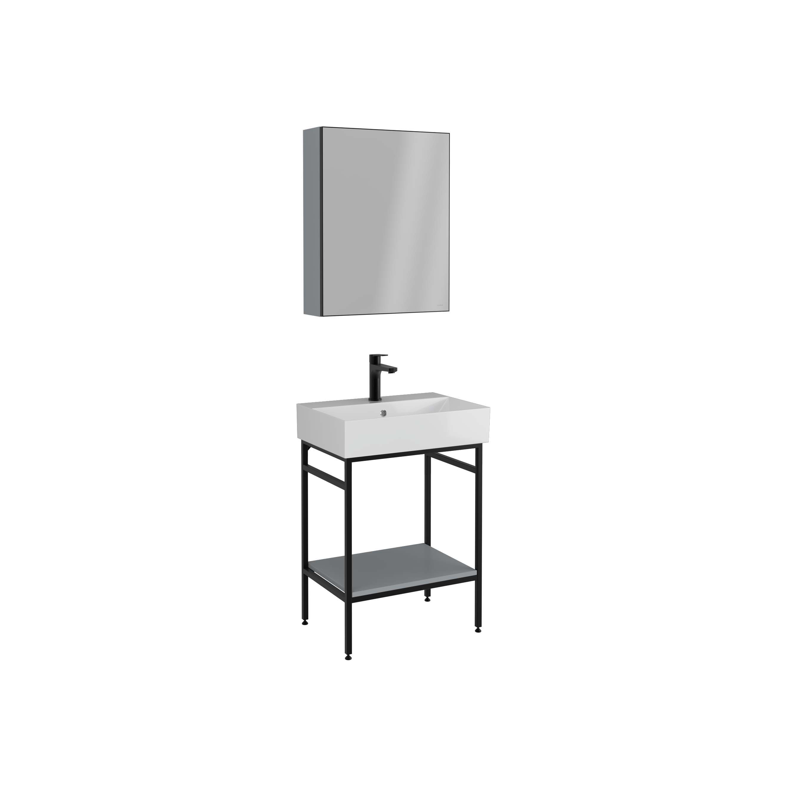 Fermo Washbasin Cabinet Grey, With Shelf, White Washbasin