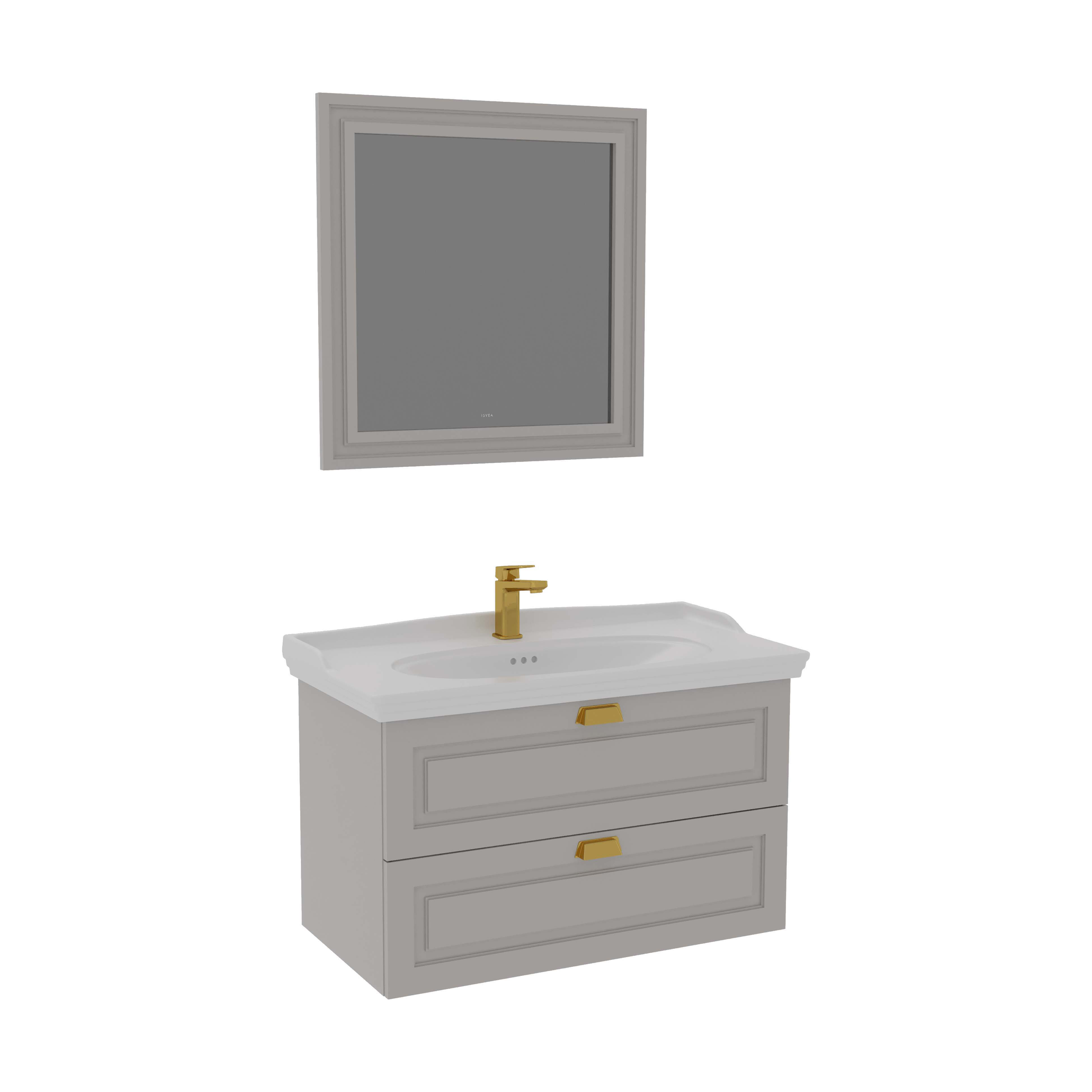 VALENTIA Washbasin Cabinet, Double Drawer, Light Brown